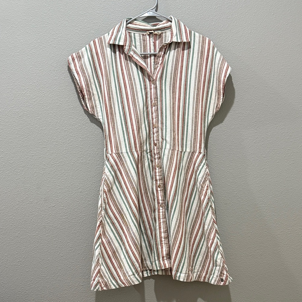 Roxy Beachward Linen Cotton Blend Multicolor Striped Button Up Mini Medium